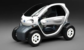 Nissan's New Mobility Concept is a two-seat electric vehicle with a range of about 62 miles. (Photo courtesy of AutoWeek.)