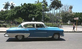 U.S. cars from the 1950s are a common sight on the roads in Cuba. (Photo: RONAN MCGRATH.)