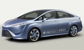 Toyota says the FCV-R fuel-cell sedan can travel up to 435 miles on a single tank of fuel. (Photo by Toyota.)