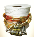 Toilet paper wrapped in chain and lock (© Renold Zergat/Getty Images)