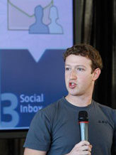Credit: © Paul Sakuma/AP
Caption: Facebook CEO Mark Zuckerberg talks about the new email service at an announcement in San Francisco, Monday, Nov. 15, 2010