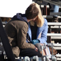 The two co-stars share a kiss on-set ©GSI/Barcroft media