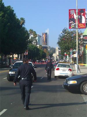 Blockades and the Kodak Theatre in the far distance