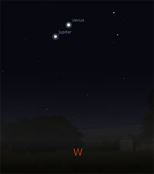 Conjunction of Venus and Jupiter on March 14th 2012 (Image © National SPace Centre)
