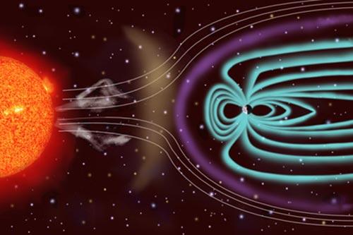 An artist's impression of the coronial mass ejection's path around Earth (Image © National Space Centre_