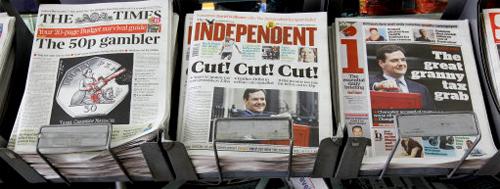 Newspapers the morning after the 2012 Budget. Image (C) PA.