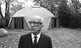 @AP R. Buckminster Fuller stands in front of his own Geodesic dome home in Carbondale, Illinois, 1971