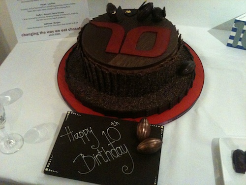 Paul A Young's chocolate birthday cake for Seventypercent's 10th anniversary.