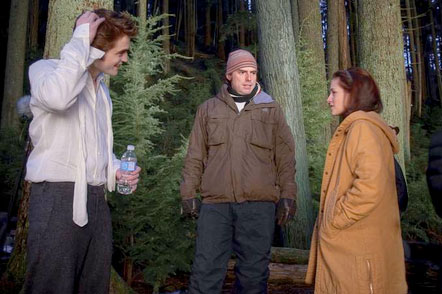 Rob, Chris, and Kristen on the "New Moon" set
